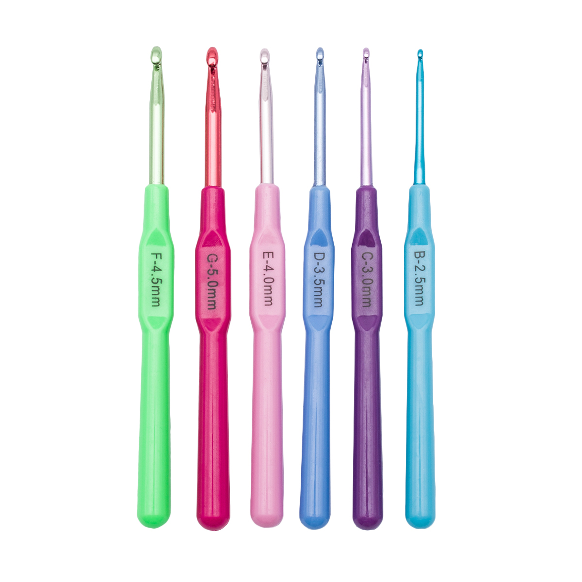 1287 Набор цветных алюминиевых крючков с пластиковой ручкой d 2,5-5,0мм 14см, упак/6шт, Hobby&Pro