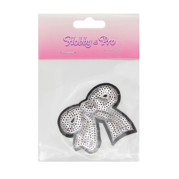 Термоаппликация 'Бантик', серебро, 6.3*5.4см, Hobby&Pro